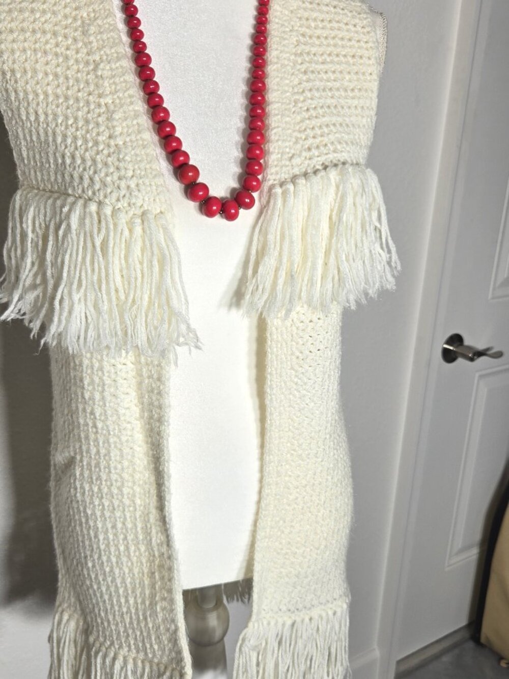 Boho Handmade Knit Vest w/ Free Red Bead Necklace
